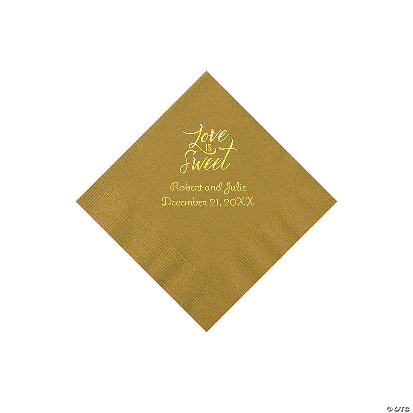 Gold Love Is Sweet Personalized Napkins with Gold Foil - Beverage Image Thumbnail