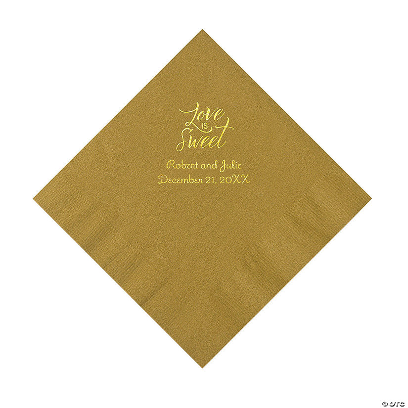 Gold Love Is Sweet Personalized Napkins with Gold Foil &#8211; Luncheon Image Thumbnail