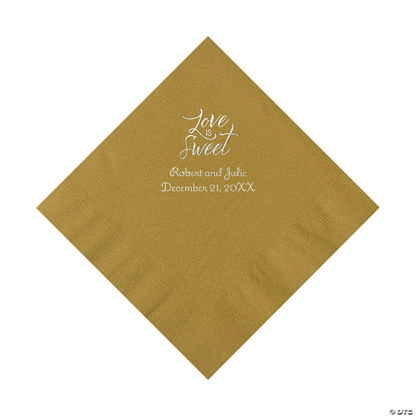 Gold Love Is Sweet Personalized Napkins with Silver Foil &#8211; Luncheon Image Thumbnail