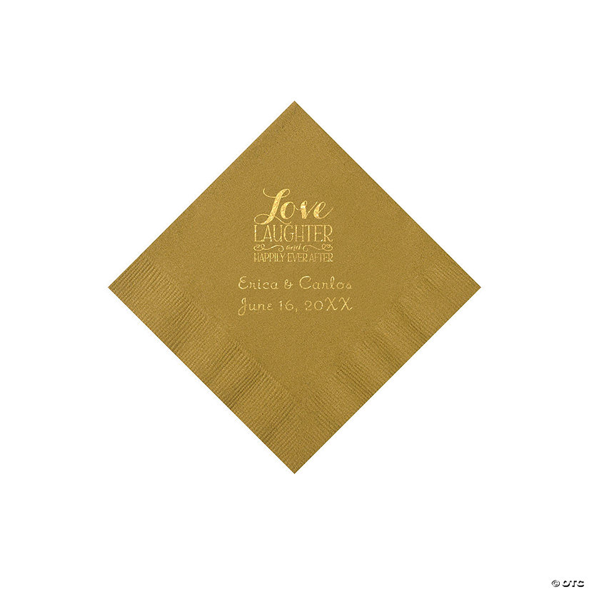 Gold Love Laughter & Happily Ever After Personalized Napkins with Gold Foil - Beverage Image Thumbnail