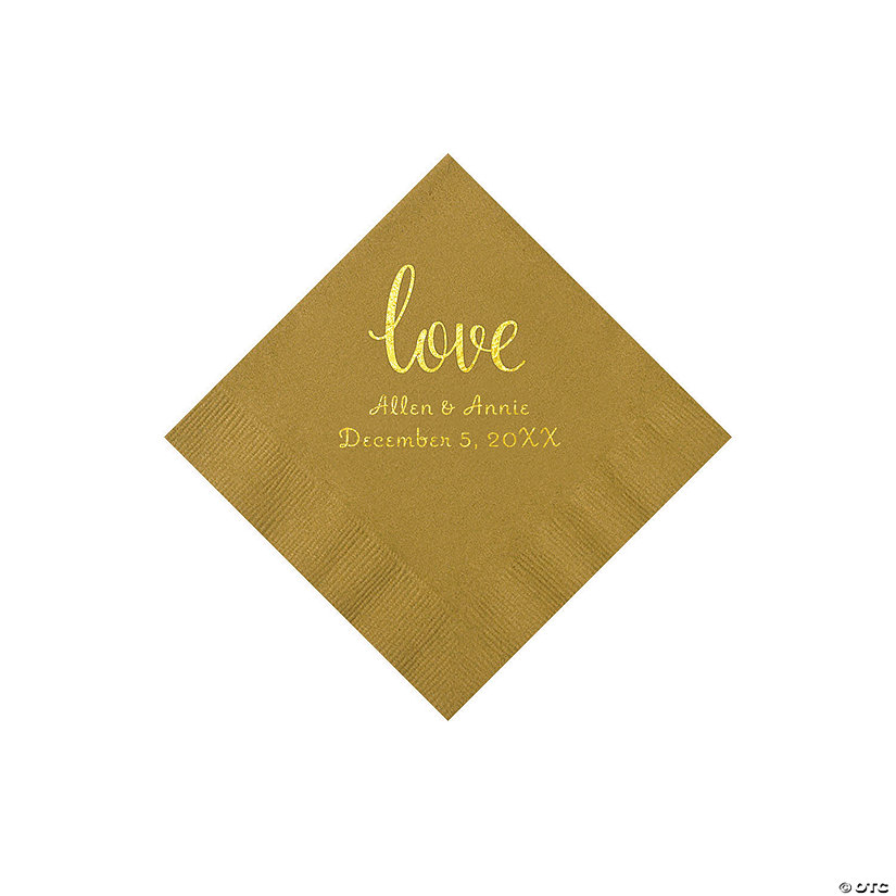 Gold Love Script Personalized Napkins with Gold Foil - Beverage Image Thumbnail
