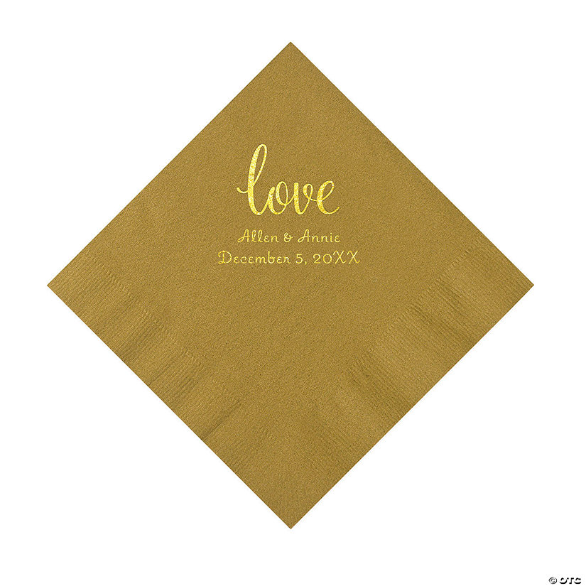 Gold Love Script Personalized Napkins with Gold Foil - Luncheon Image Thumbnail