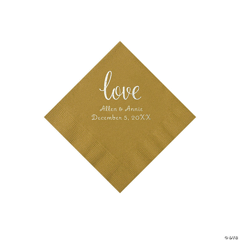 Gold Love Script Personalized Napkins with Silver Foil - Beverage Image