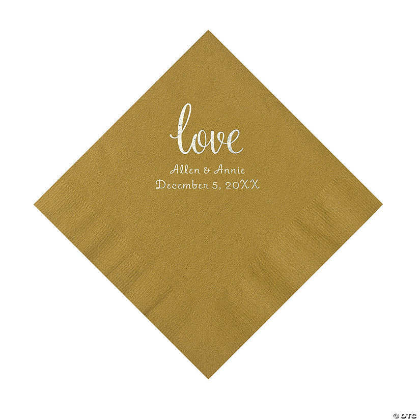 Gold Love Script Personalized Napkins with Silver Foil - Luncheon Image Thumbnail