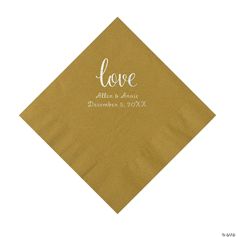 Gold Love Script Personalized Napkins with Silver Foil - Luncheon Image