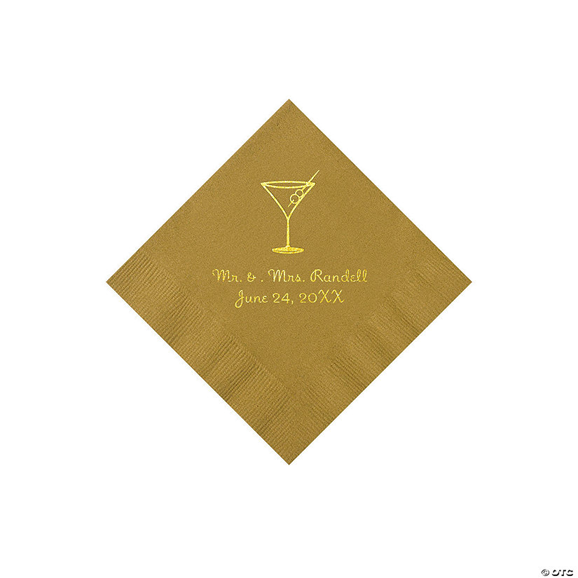 Gold Martini Glass Personalized Napkins with Gold Foil - Beverage Image Thumbnail