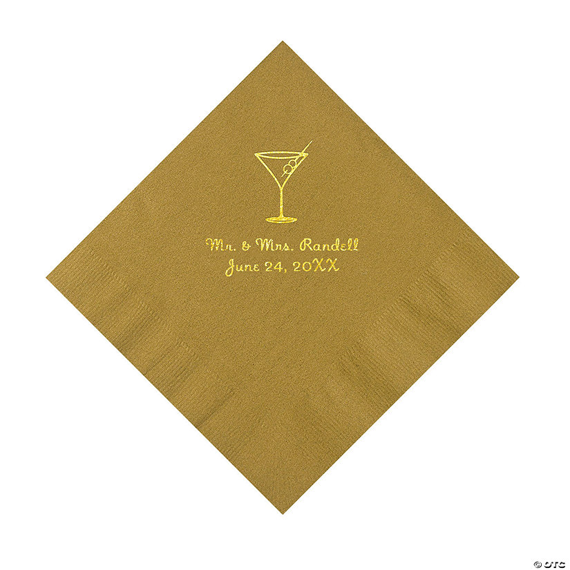 Gold Martini Glass Personalized Napkins with Gold Foil - Luncheon Image Thumbnail