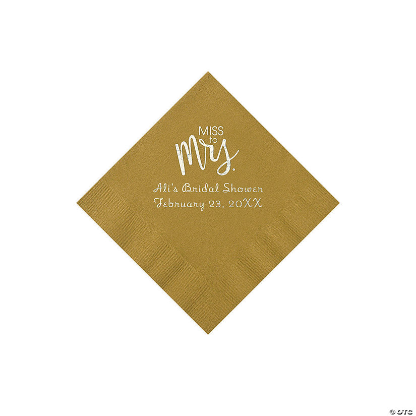 Gold Miss to Mrs. Personalized Napkins with Silver Foil - Beverage Image Thumbnail