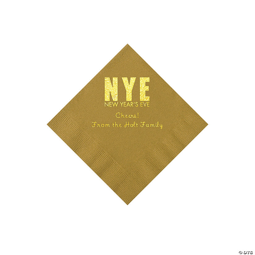 Gold New Year&#8217;s Eve Personalized Napkins with Gold Foil - Beverage Image Thumbnail