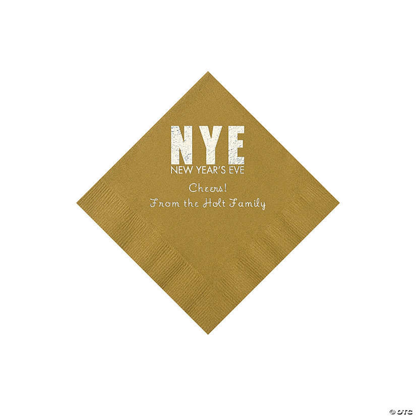 Gold New Year&#8217;s Eve Personalized Napkins with Silver Foil - Beverage Image Thumbnail