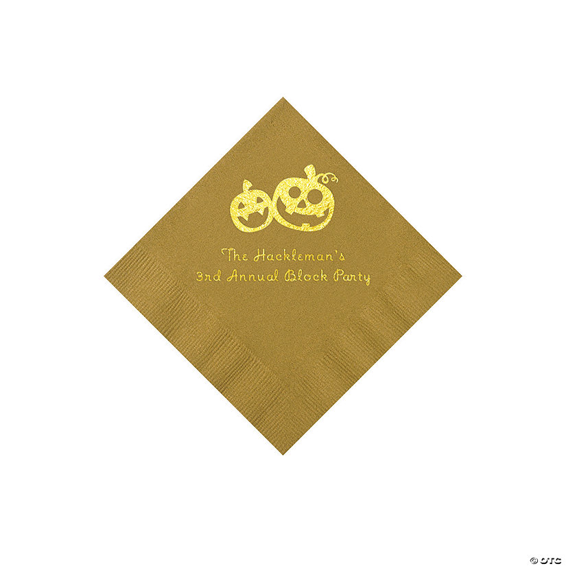 Gold Pumpkin Personalized Napkins with Gold Foil - 50 Pc. Beverage Image