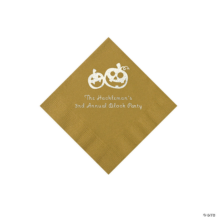 Gold Pumpkin Personalized Napkins with Silver Foil - 50 Pc. Beverage Image