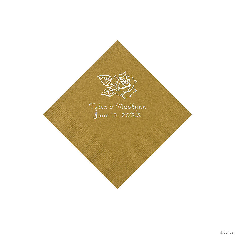 Gold Rose Personalized Napkins - 50 Pc. Beverage Image