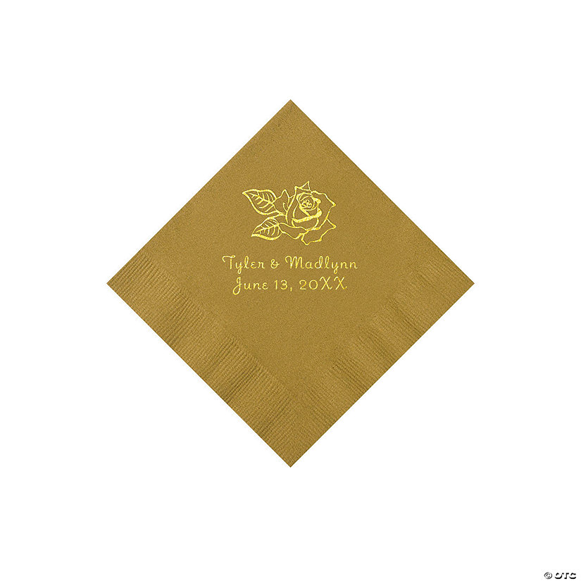 Gold Rose Personalized Napkins with Gold Foil - 50 Pc. Beverage Image