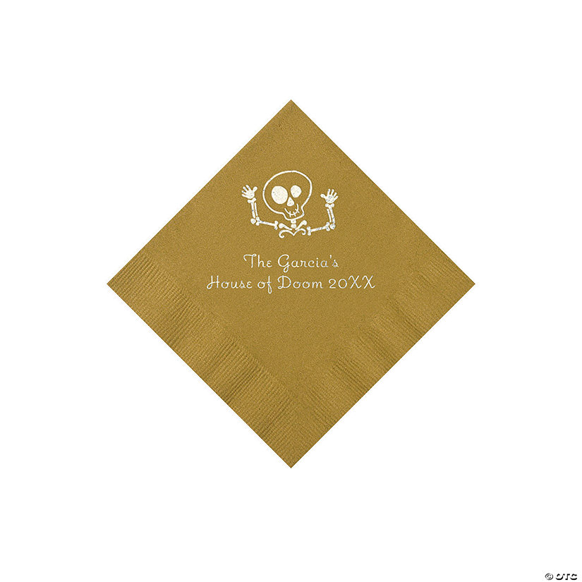 Gold Skeleton Personalized Napkins with Silver Foil - 50 Pc. Beverage Image Thumbnail