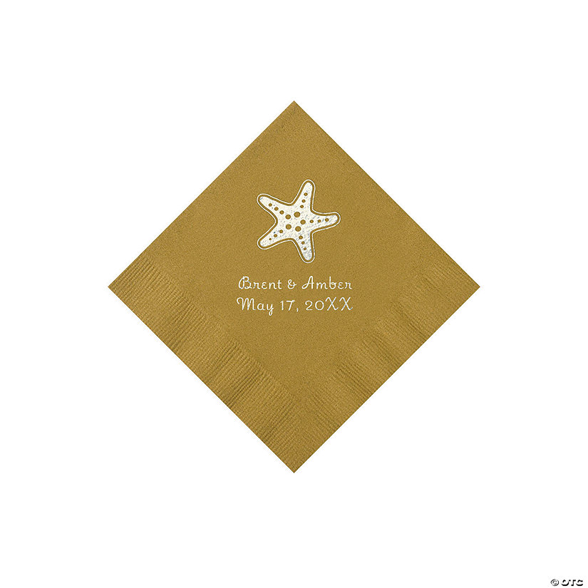 Gold Starfish Personalized Napkins &amp;#8211; 50 Pc. Beverage Image