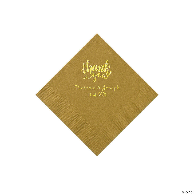 Gold Thank You Personalized Napkins with Gold Foil - Beverage Image Thumbnail