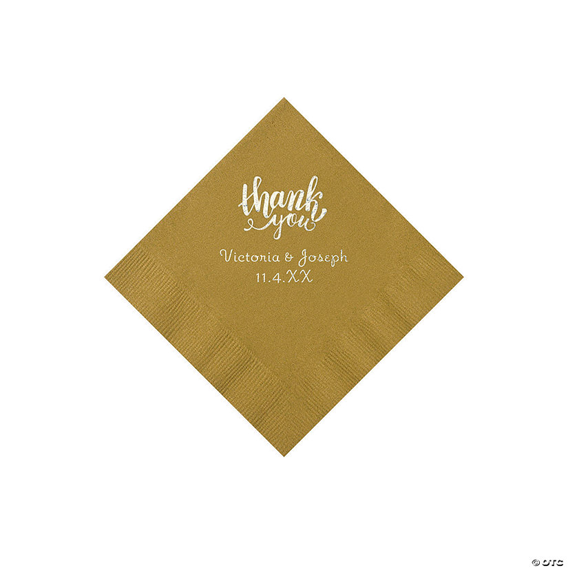 Gold Thank You Personalized Napkins with Silver Foil - Beverage Image Thumbnail