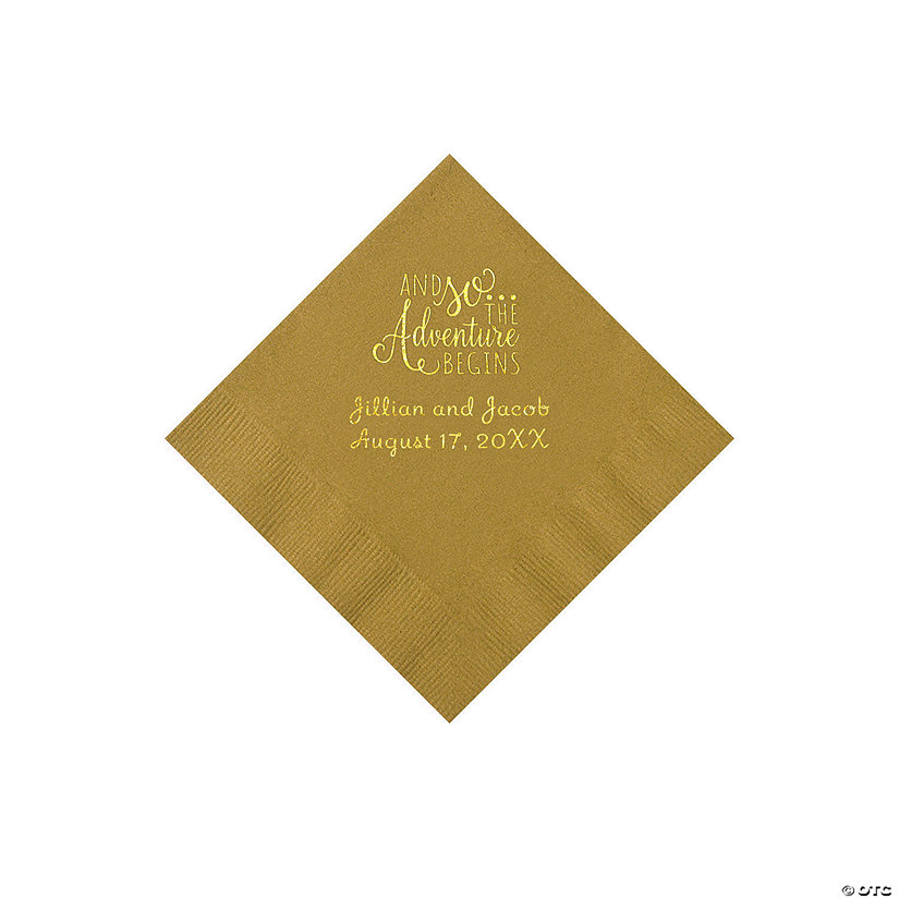 Gold The Adventure Begins Personalized Napkins with Gold Foil - Beverage Image Thumbnail
