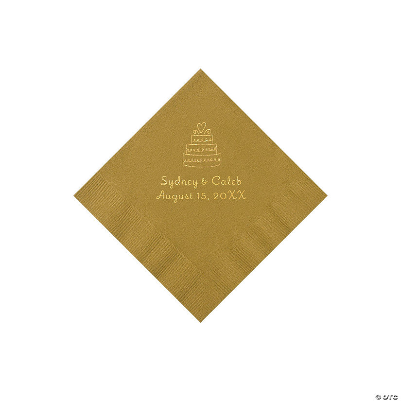 Gold Wedding Cake Personalized Napkins with Gold Foil - 50 Pc. Beverage Image Thumbnail