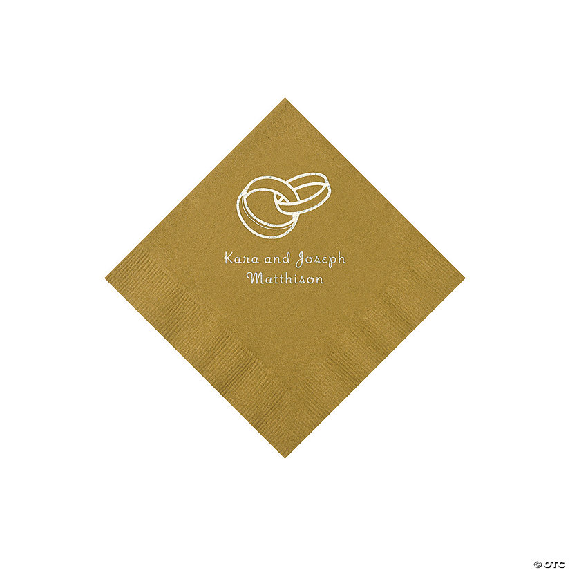 Gold Wedding Ring Personalized Napkins - 50 Pc. Beverage Image