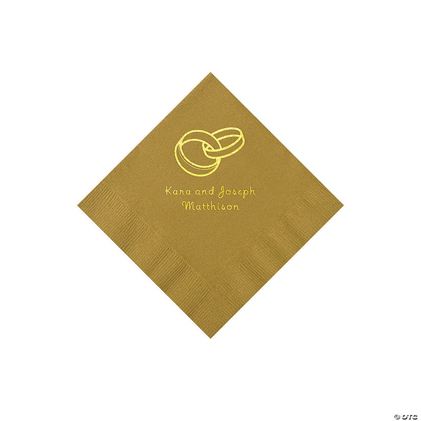 Gold Wedding Ring Personalized Napkins with Gold Foil - 50 Pc. Beverage Image
