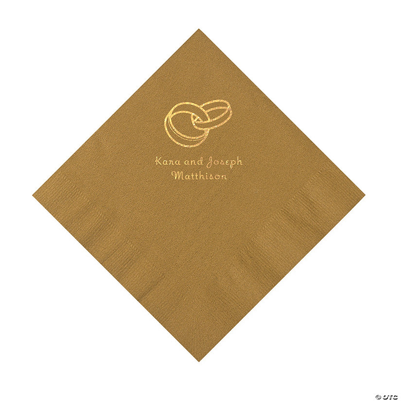 Gold Wedding Ring Personalized Napkins with Gold Foil - 50 Pc. Luncheon Image