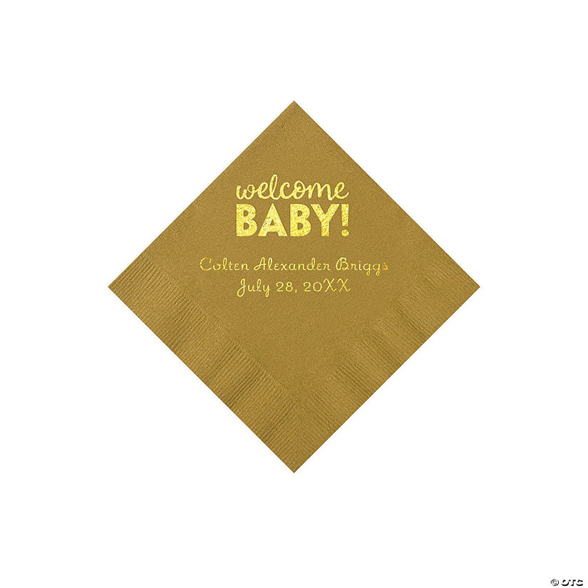 Gold Welcome Baby Personalized Napkins with Gold Foil &#8211; 50 Pc. Beverage Image Thumbnail