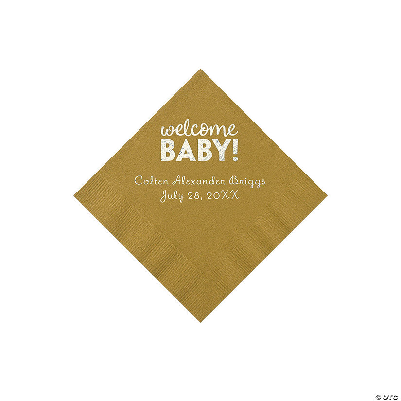 Gold Welcome Baby Personalized Napkins with Silver Foi &#8211; 50 Pc. Beverage Image Thumbnail