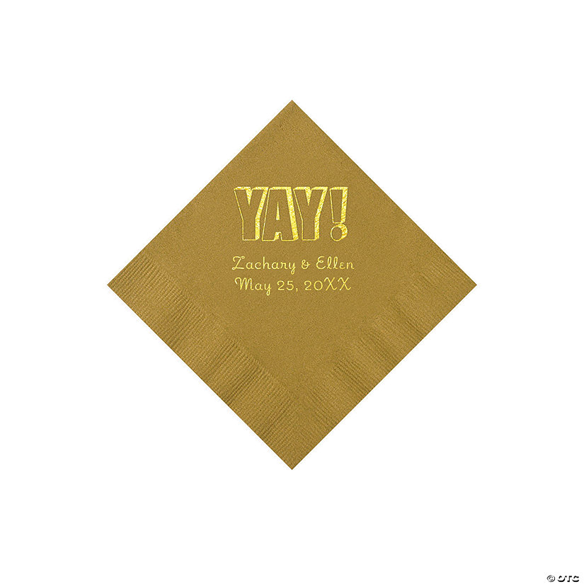 Gold Yay Personalized Napkins with Gold Foil - Beverage Image Thumbnail