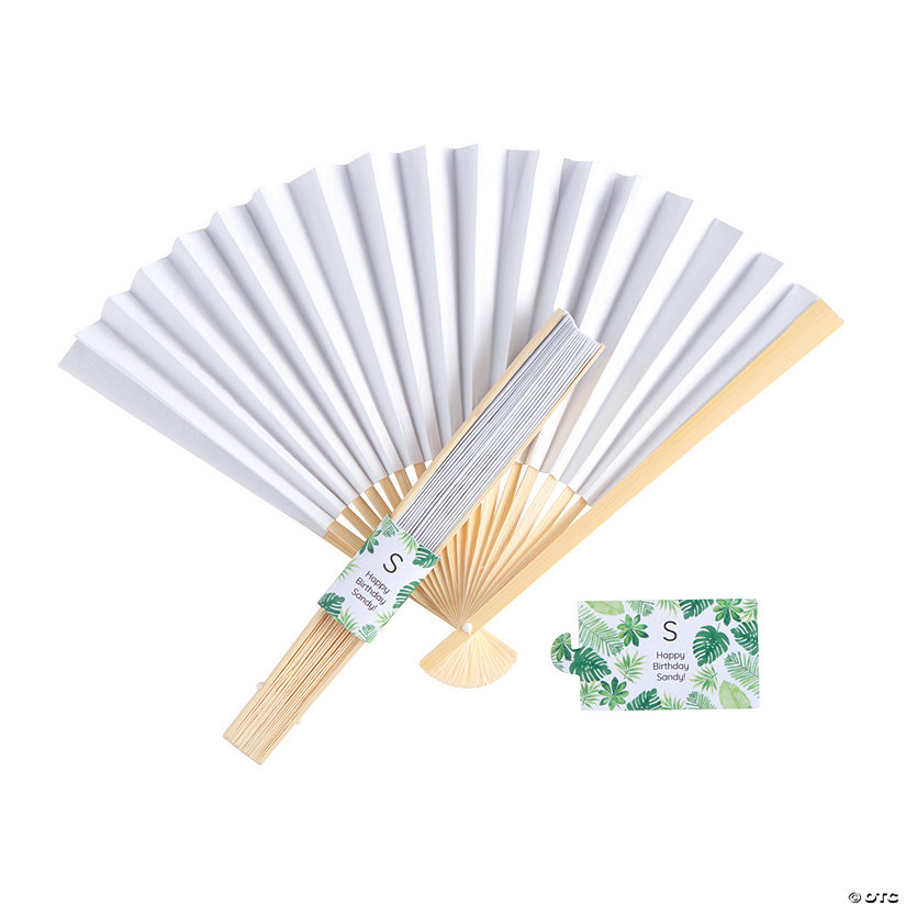 Hand Fans with Personalized Palm Leaf Wraps - 24 Pc. Image Thumbnail