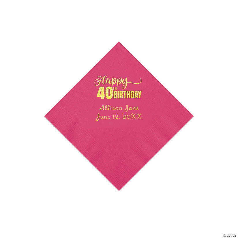 Hot Pink 40th Birthday Personalized Napkins with Gold Foil - 50 Pc. Beverage Image Thumbnail