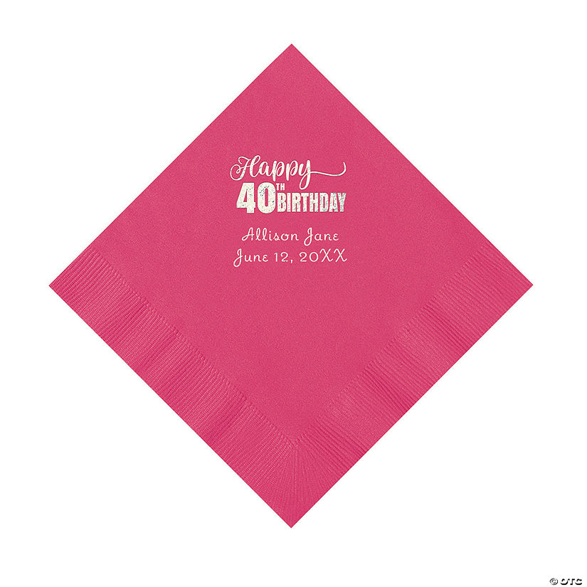 Hot Pink 40th Birthday Personalized Napkins with Silver Foil - 50 Pc. Luncheon Image