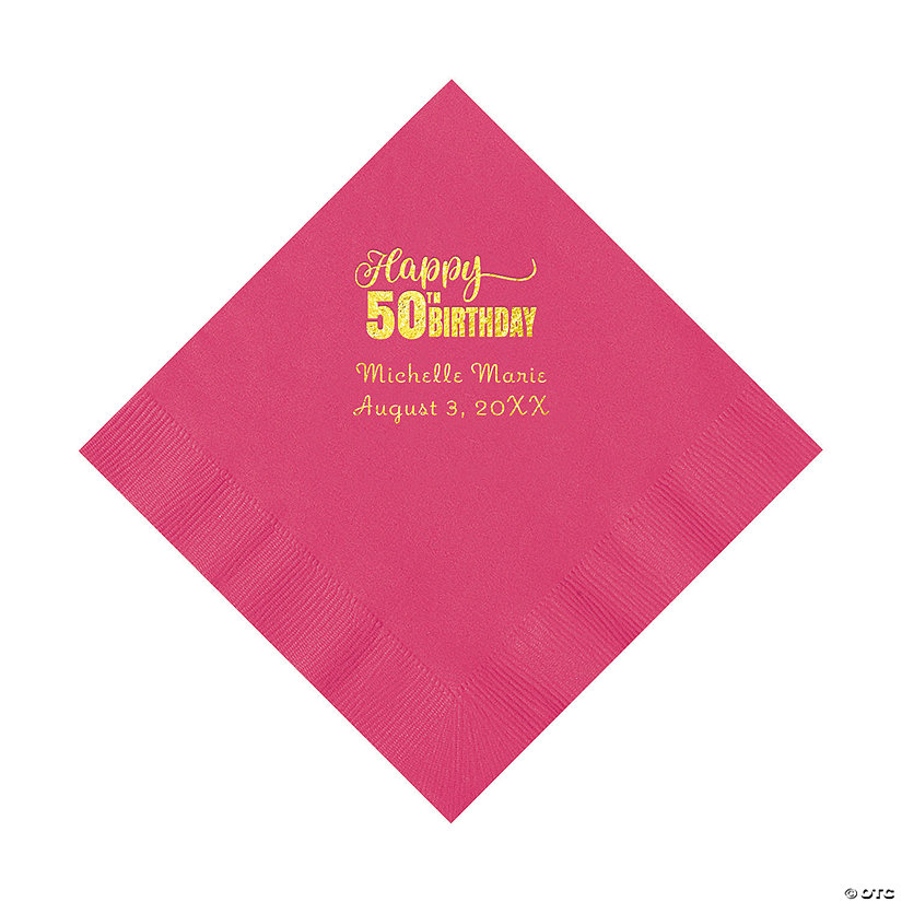 Hot Pink 50th Birthday Personalized Napkins with Gold Foil &#8211; 50 Pc. Luncheon Image Thumbnail