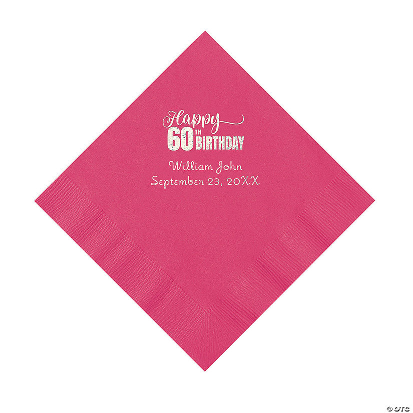 Hot Pink 60th Birthday Personalized Napkins with Silver Foil - 50 Pc. Luncheon Image Thumbnail
