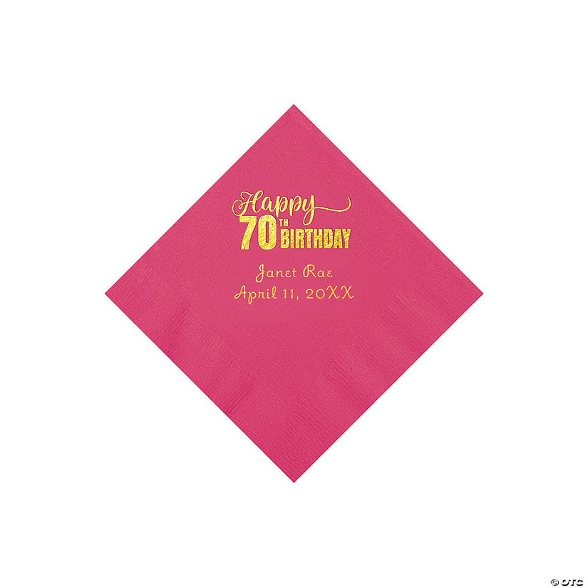 Hot Pink 70th Birthday Personalized Napkins with Gold Foil - 50 Pc. Beverage Image Thumbnail