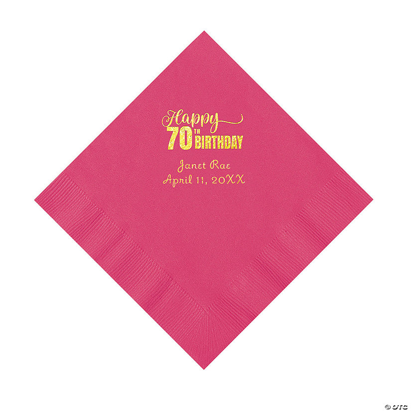 Hot Pink 70th Birthday Personalized Napkins with Gold Foil &#8211; 50 Pc. Luncheon Image
