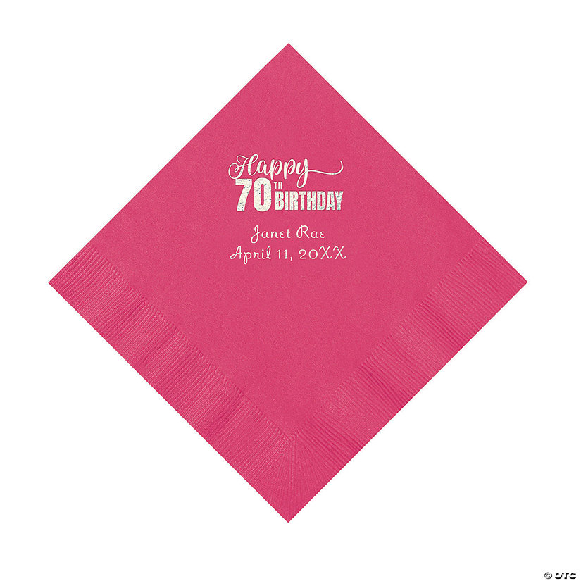 Hot Pink 70th Birthday Personalized Napkins with Silver Foil &#8211; 50 Pc. Luncheon Image