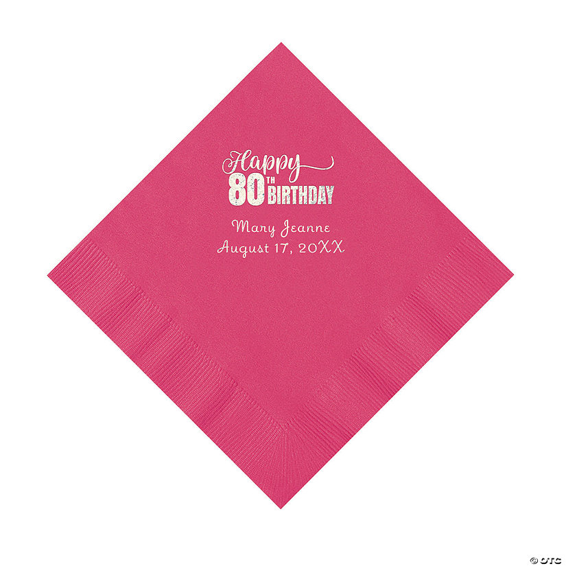 Hot Pink 80th Birthday Personalized Napkins with Silver Foil &#8211; 50 Pc. Luncheon Image Thumbnail