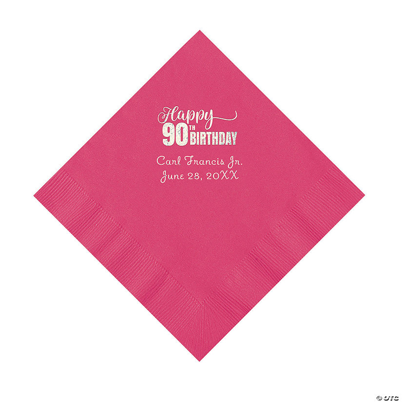 Hot Pink 90th Birthday Personalized Napkins with Silver Foil &#8211; 50 Pc. Luncheon Image Thumbnail