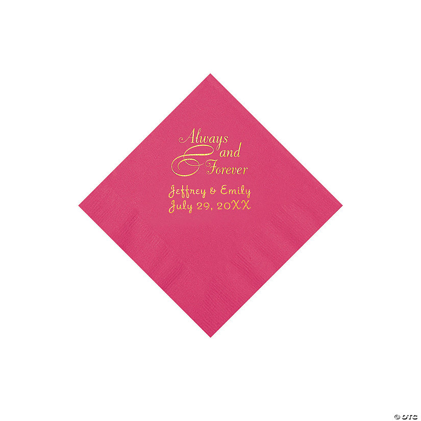 Hot Pink Always & Forever Personalized Napkins with Gold Foil - Beverage Image Thumbnail