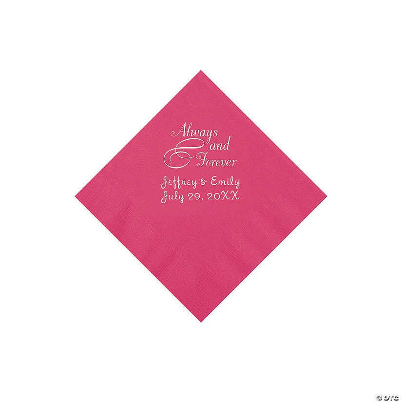 Hot Pink Always & Forever Personalized Napkins with Silver Foil - Beverage Image Thumbnail