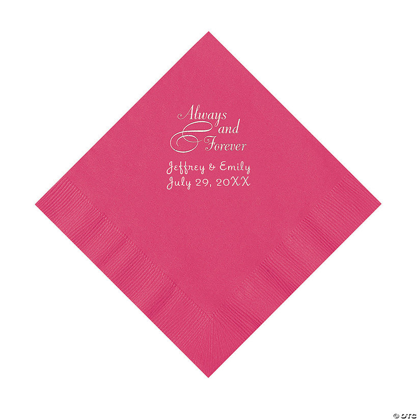 Hot Pink Always & Forever Personalized Napkins with Silver Foil - Luncheon Image Thumbnail