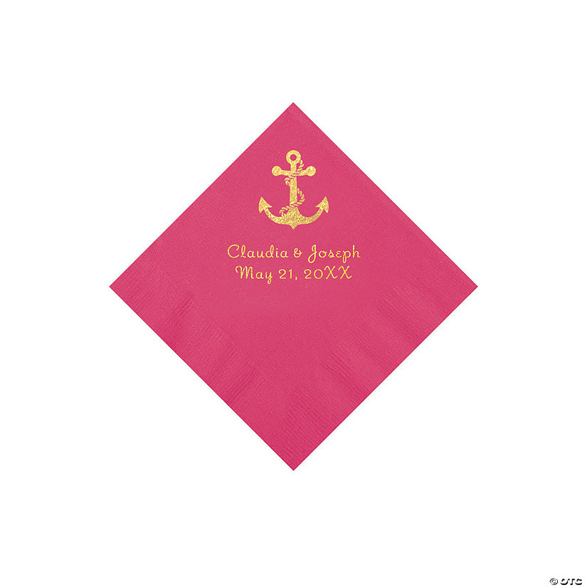Hot Pink Anchor Personalized Napkins with Gold Foil - Beverage Image Thumbnail
