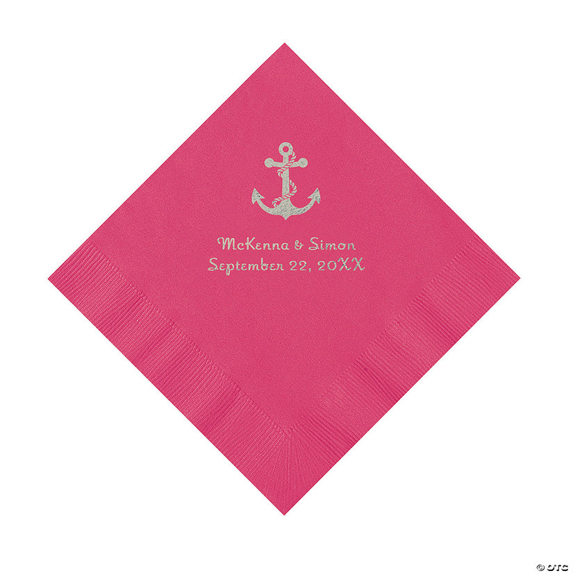 Hot Pink Anchor Personalized Napkins with Silver Foil - Luncheon Image Thumbnail