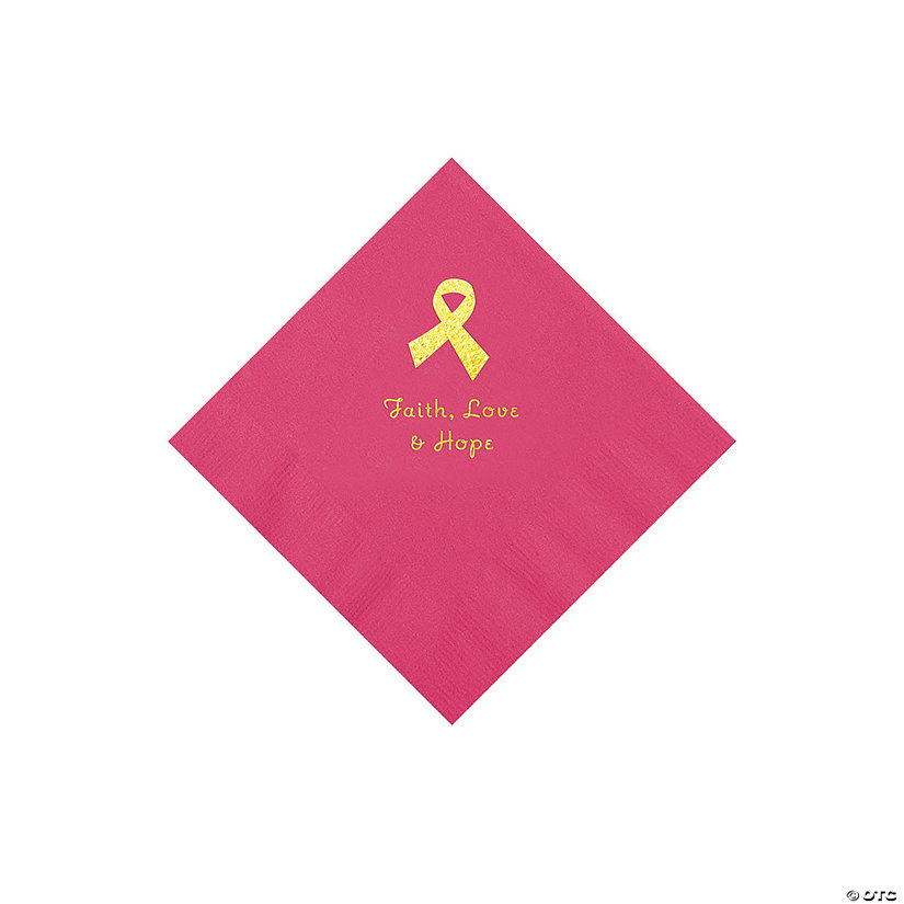 Hot Pink Awareness Ribbon Personalized Napkins with Gold Foil - 50 Pc. Beverage Image