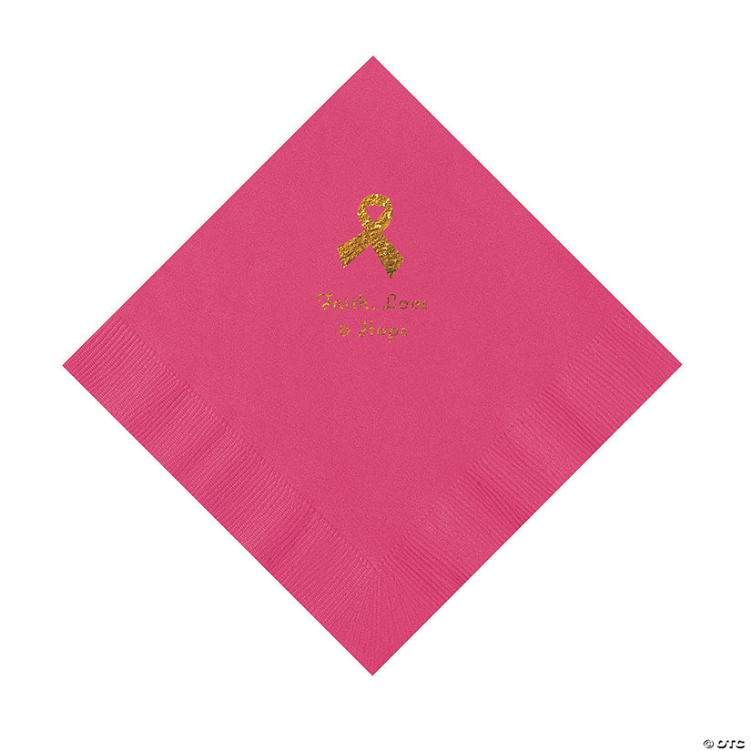 Hot Pink Awareness Ribbon Personalized Napkins with Gold Foil - 50 Pc. Luncheon Image Thumbnail