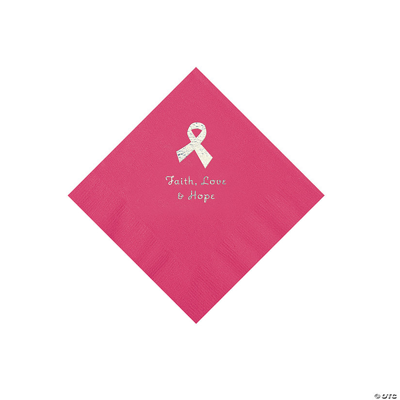 Hot Pink Awareness Ribbon Personalized Napkins with Silver Foil - 50 Pc. Beverage Image Thumbnail