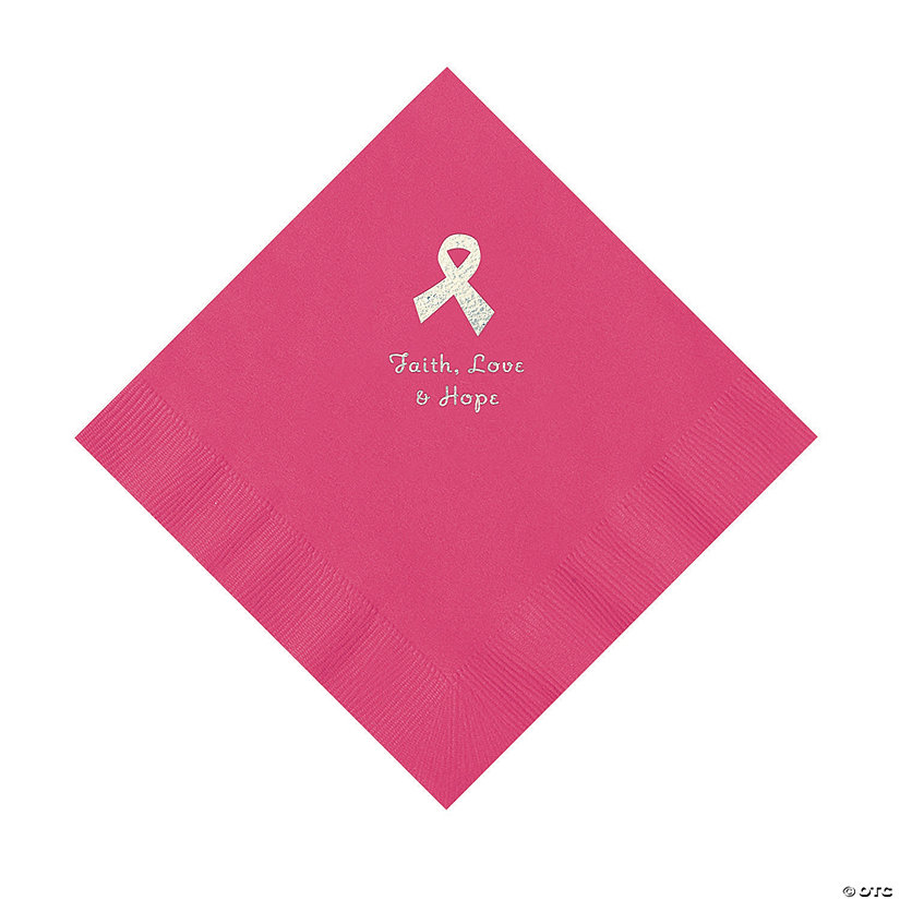 Hot Pink Awareness Ribbon Personalized Napkins with Silver Foil - 50 Pc. Luncheon Image