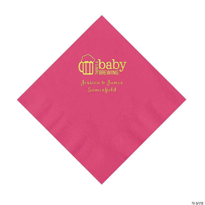 Hot Pink Baby Brewing Personalized Napkins with Gold Foil - 50 Pc. Luncheon Image